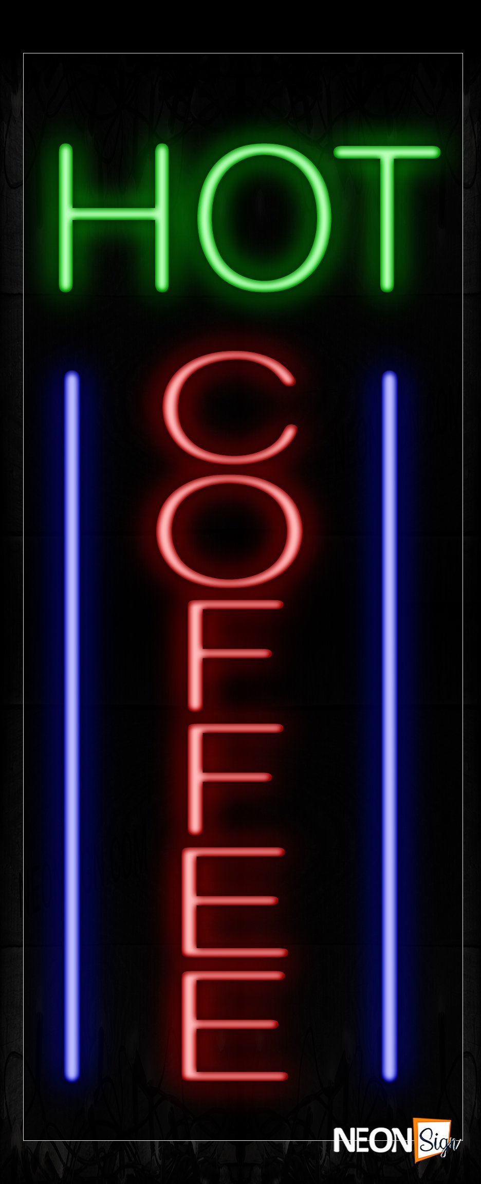 Image of 11571 Hot Coffee With Blue Lines (Vertical) Neon Signs_13x32 Black Backing