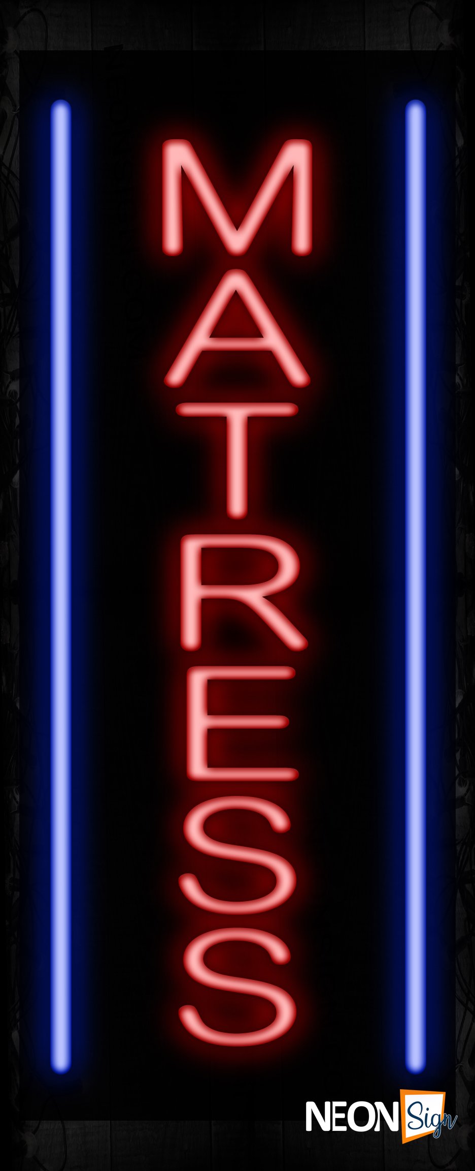 Image of 11590 Mattress in red with blue border Neon Sign_32 x12 Black Backing