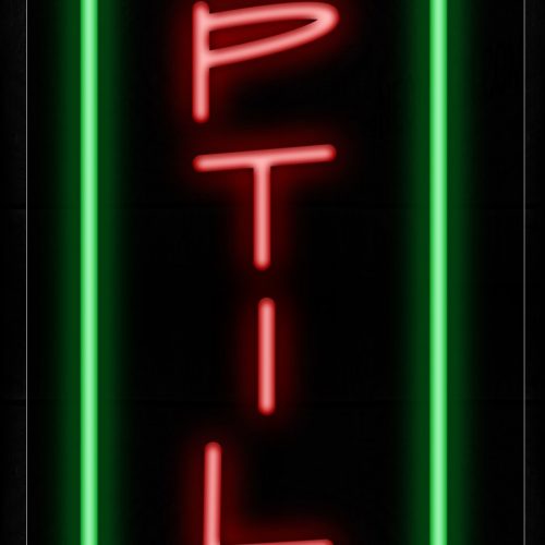 Image of 11615 Reptiles In Red With Green Lines (Vertical) Neon Sign_13x32 Black Backing