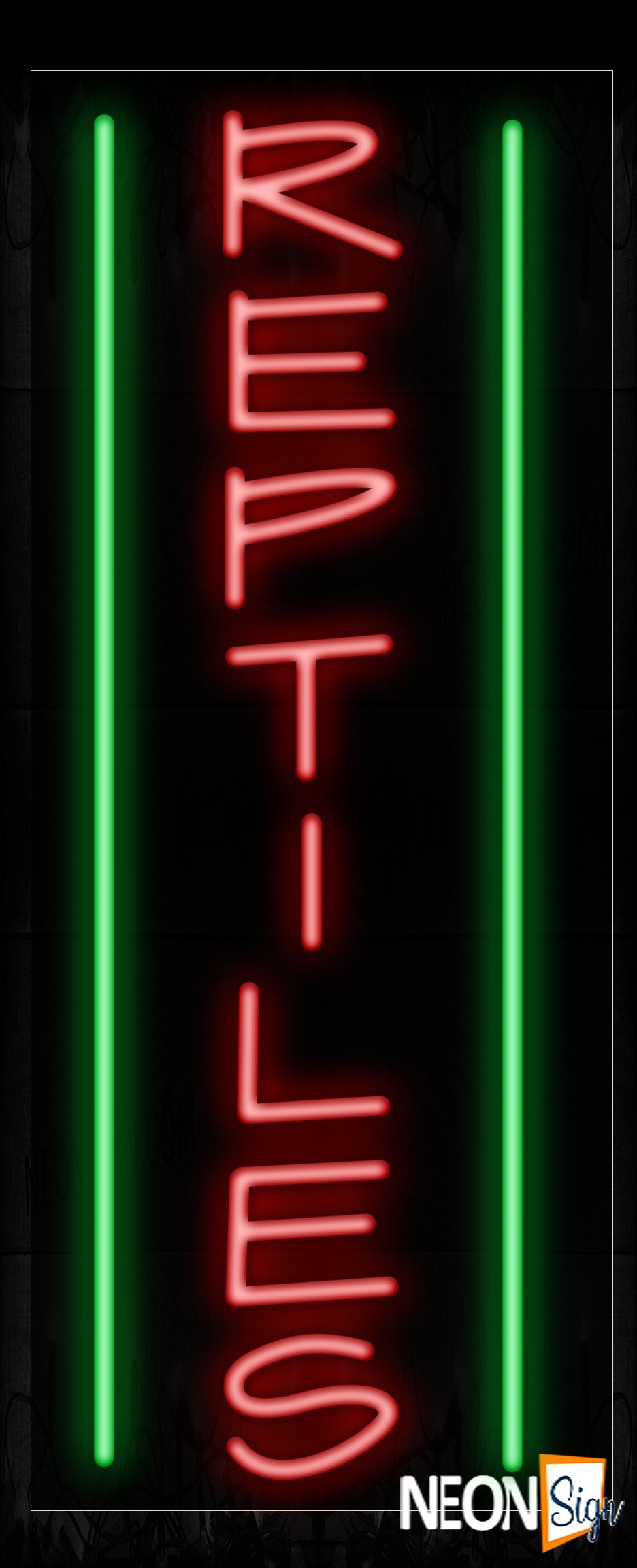 Image of 11615 Reptiles In Red With Green Lines (Vertical) Neon Sign_13x32 Black Backing