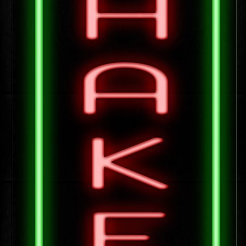 Image of 11620 Shakes In Red With Green Border (Vertical) Neon Signs_13x32 Black Backing