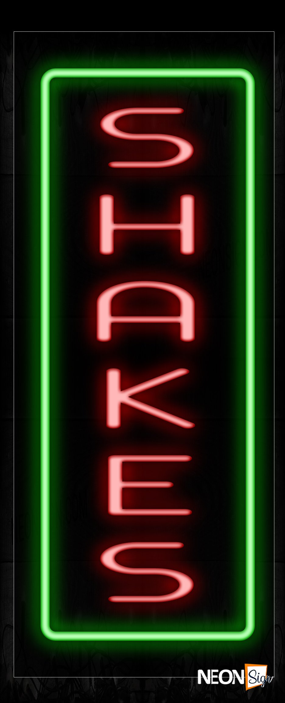 Image of 11620 Shakes In Red With Green Border (Vertical) Neon Signs_13x32 Black Backing