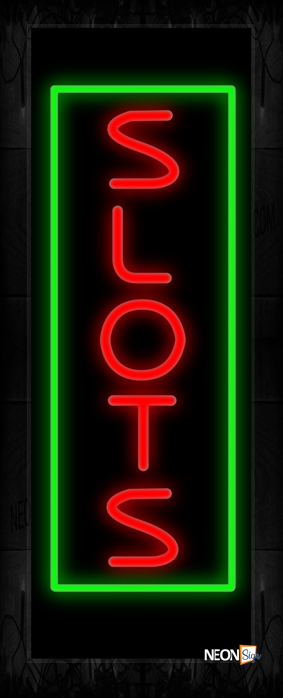Image of 11622 Slots with border Neon Sign 13x32 Black Backing