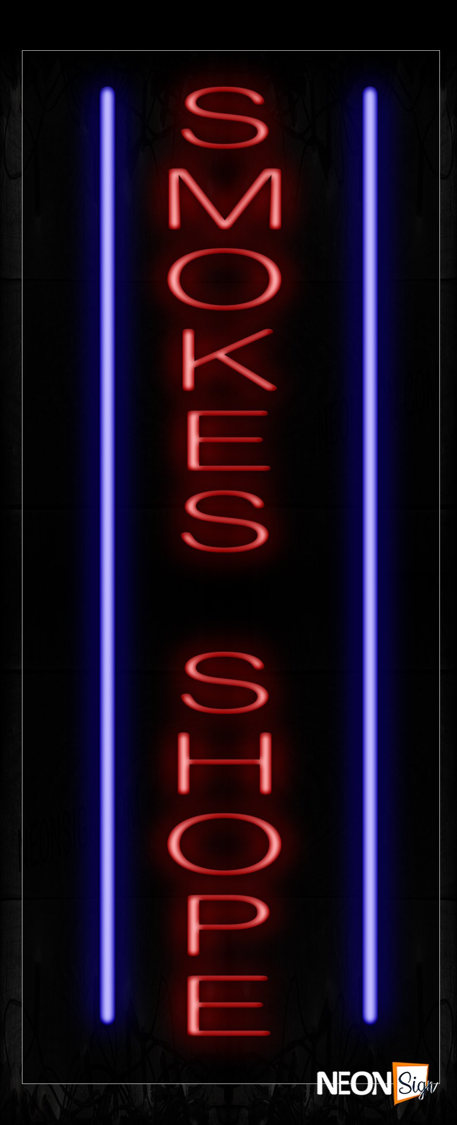 Image of 11623 Smoke Shop In Red With Blue Border (Vertical) Neon Signs_13x32 Black Backing