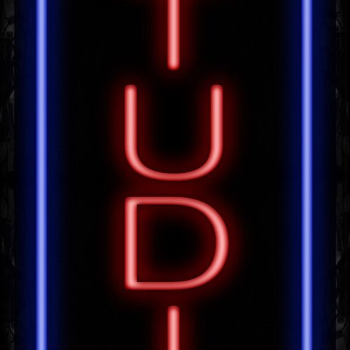 Image of 11627 Studio in red with blue border (Vertical) Neon Sign_32 x12 Black Backing