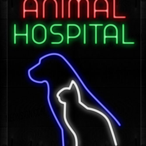 Image of 11653 Animal Hospital With Dog Logo Neon Sign_20x37 Black Backing