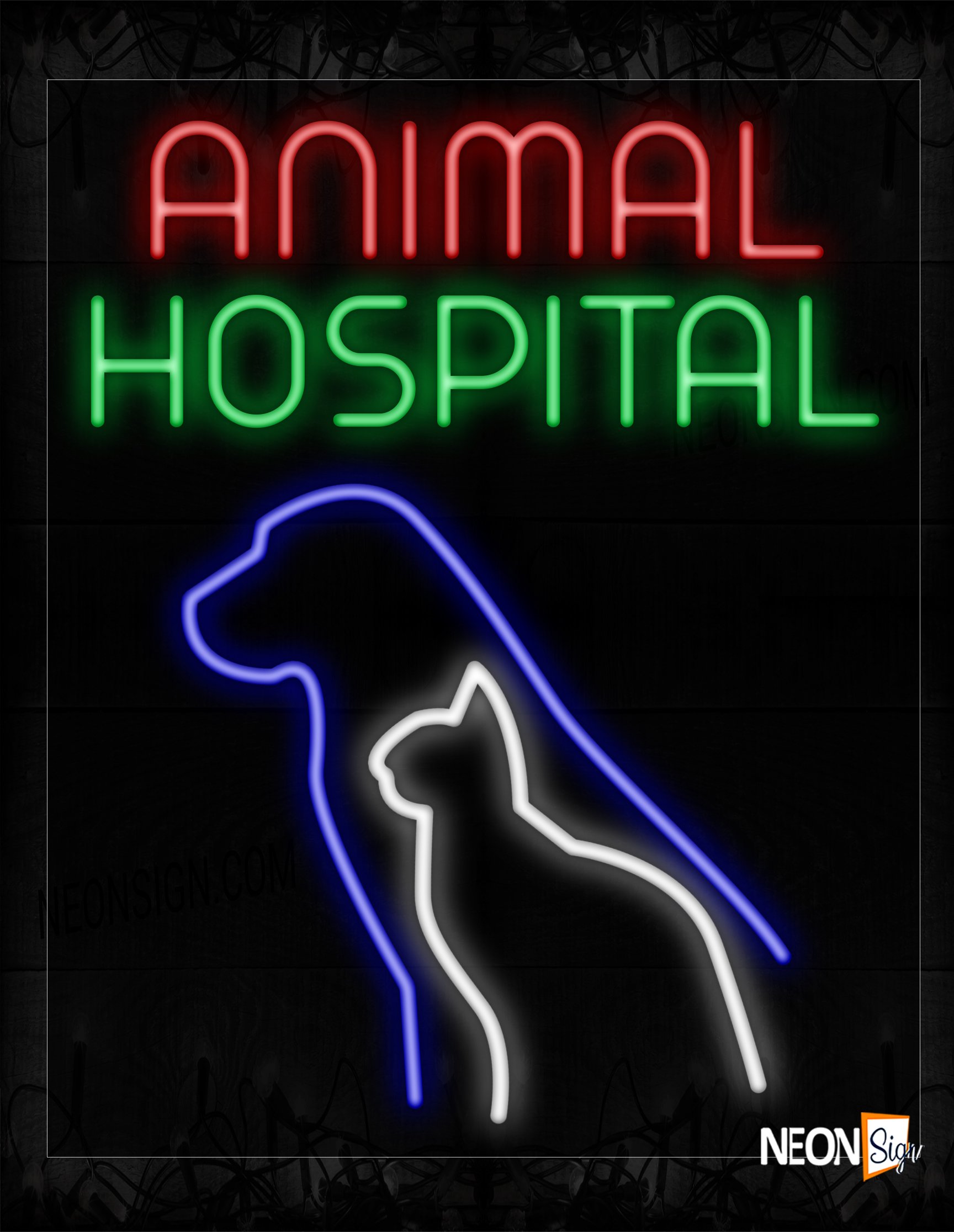 Image of 11653 Animal Hospital With Dog Logo Neon Sign_20x37 Black Backing