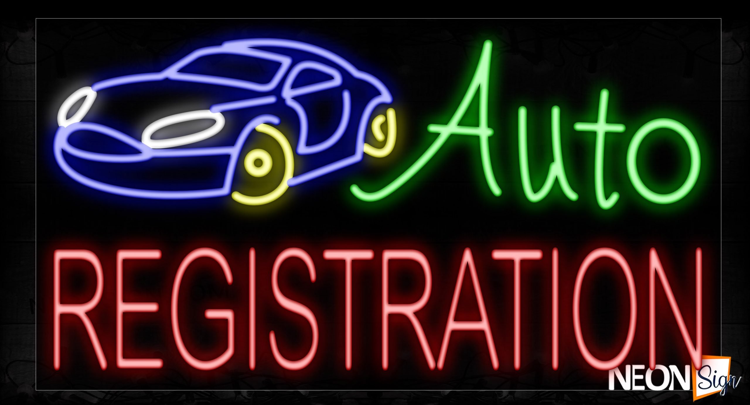 Image of 11654 Auto Registration With Car Logo Neon Signs_20x37 Black Backing