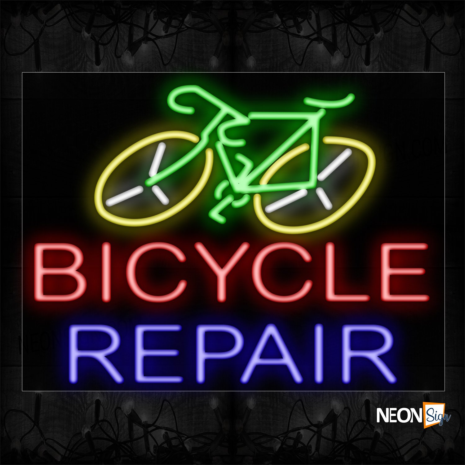 Image of 11662 Bicycle Repair With Logo Neon Sign_24x31 Black Backing