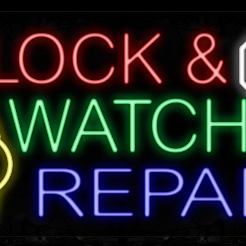 Image of 11676 Clock Watch Repair With Logo Neon Signs_20x37 Black Backing