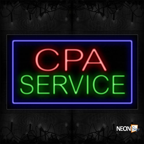 Image of 11685 Cpa Service With Blue Border Neon Signs_20x37 Black Backing