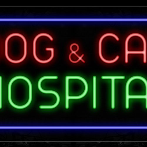 Image of 11690 Dog & Cat Hospital With Blue Border Neon Sign_13x32 Black Backing