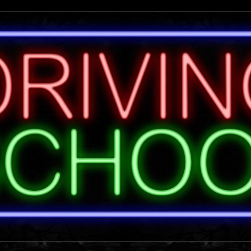 Image of 11694 Driving School With Blue Border Neon Signs_20x37 Black Backing