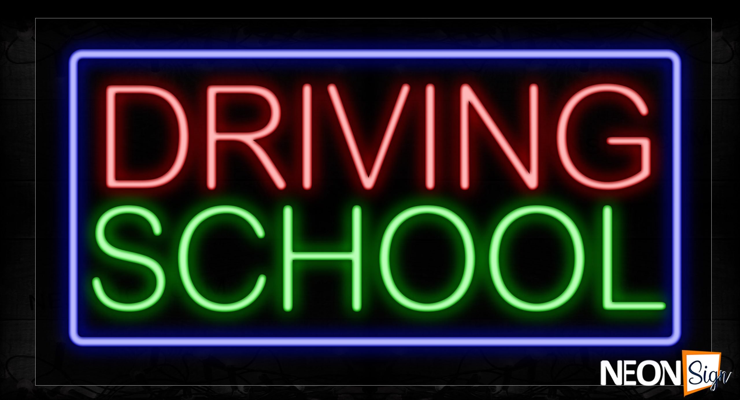 Image of 11694 Driving School With Blue Border Neon Signs_20x37 Black Backing