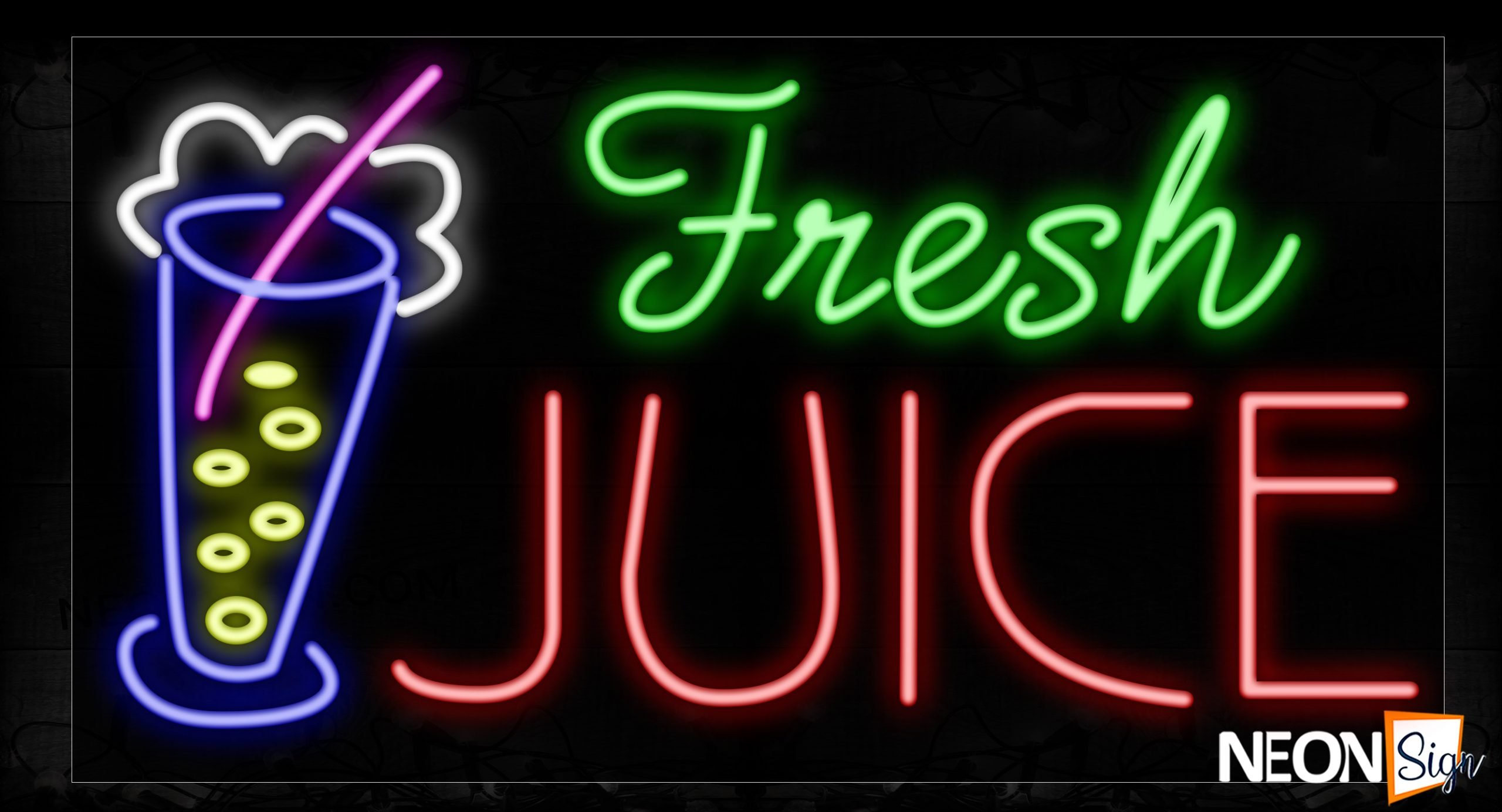 Image of 11711 Fresh Juice With Juice On The Left Traditional Neon_20x37 Black Backing