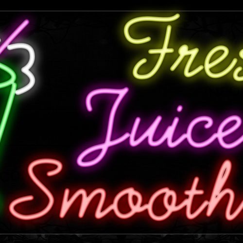 Image of 11712 Fresh Juice Smoothies With Glass Logo Neon Signs_20x37 Black Backing