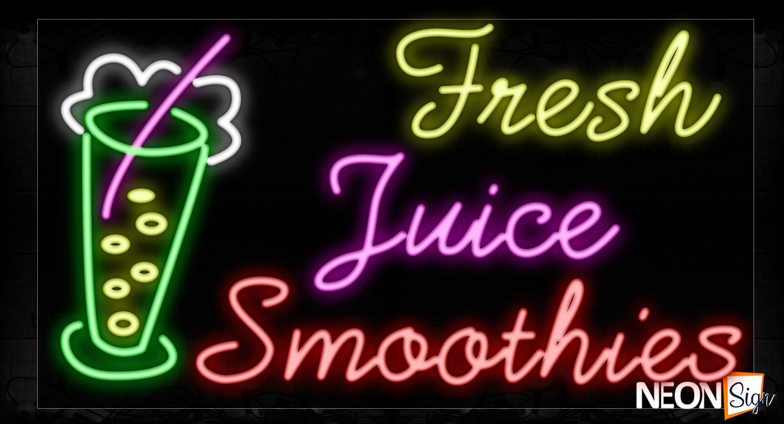 Image of 11712 Fresh Juice Smoothies With Glass Logo Neon Signs_20x37 Black Backing