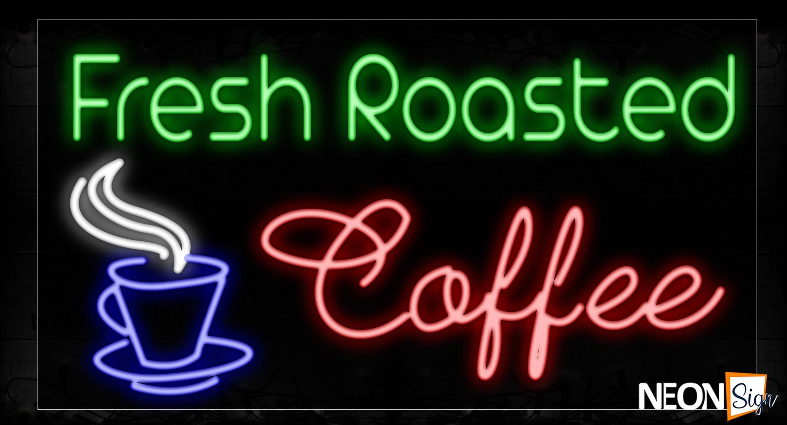 Image of 11714 Fresh Roasted Coffee With Cup Logo Neon Signs_20x37 Black Backing