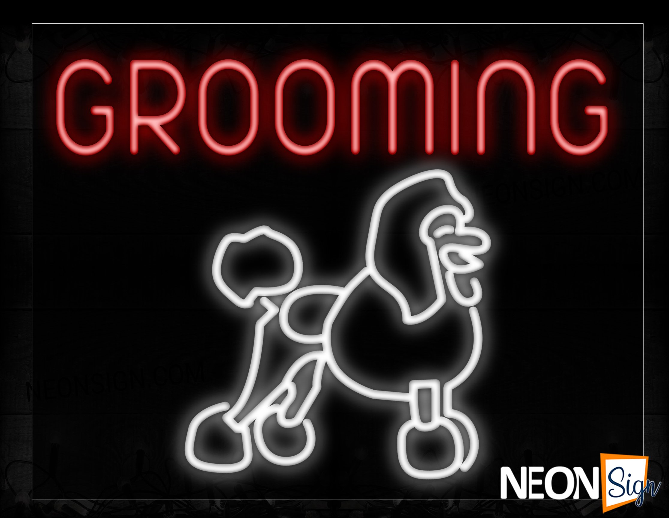 Image of 11723 Grooming With Dog Logo Neon Sign_24x31 Black Backing