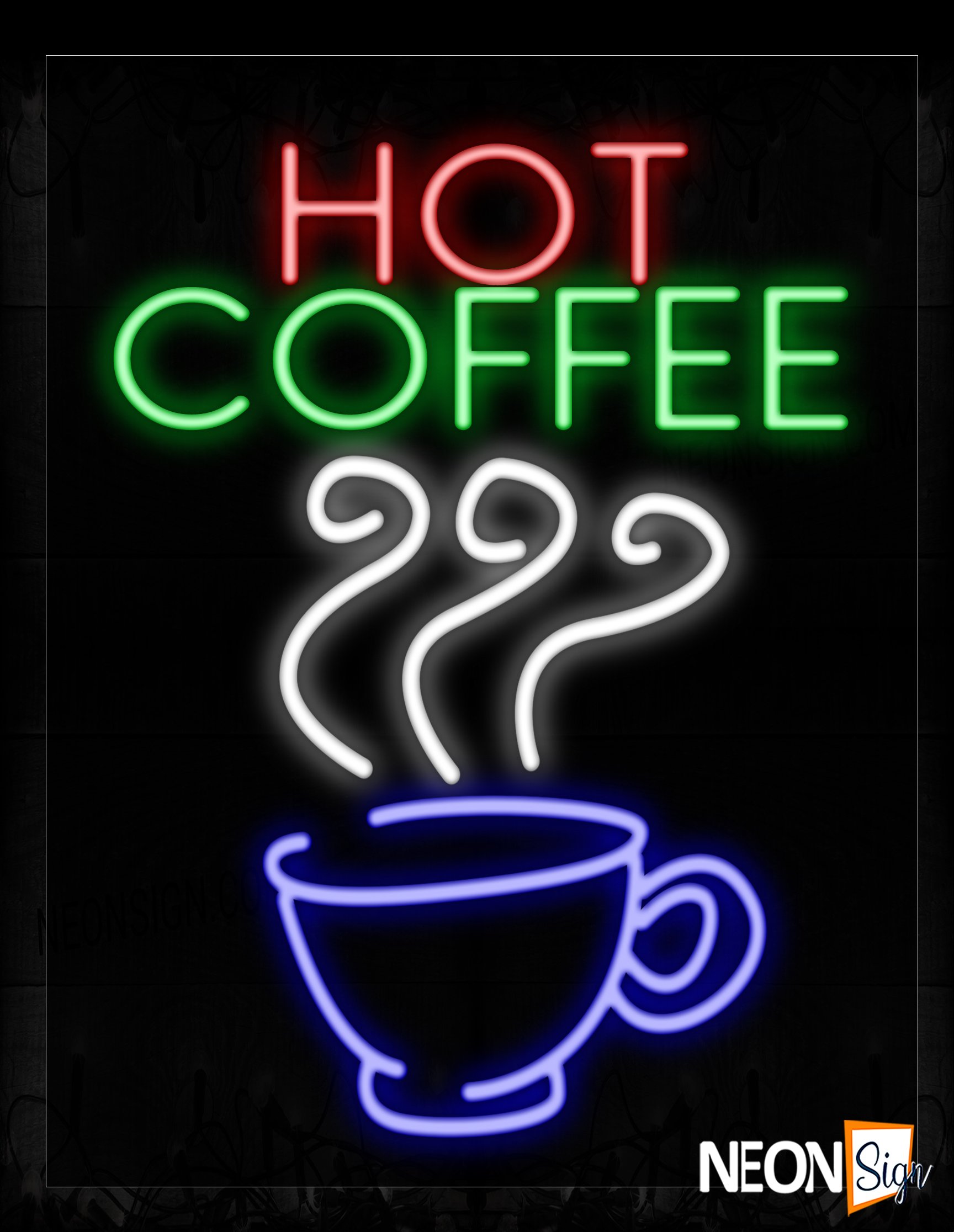 Image of 11732 Hot Coffee With Cup Neon Signs_24x31 Black Backing