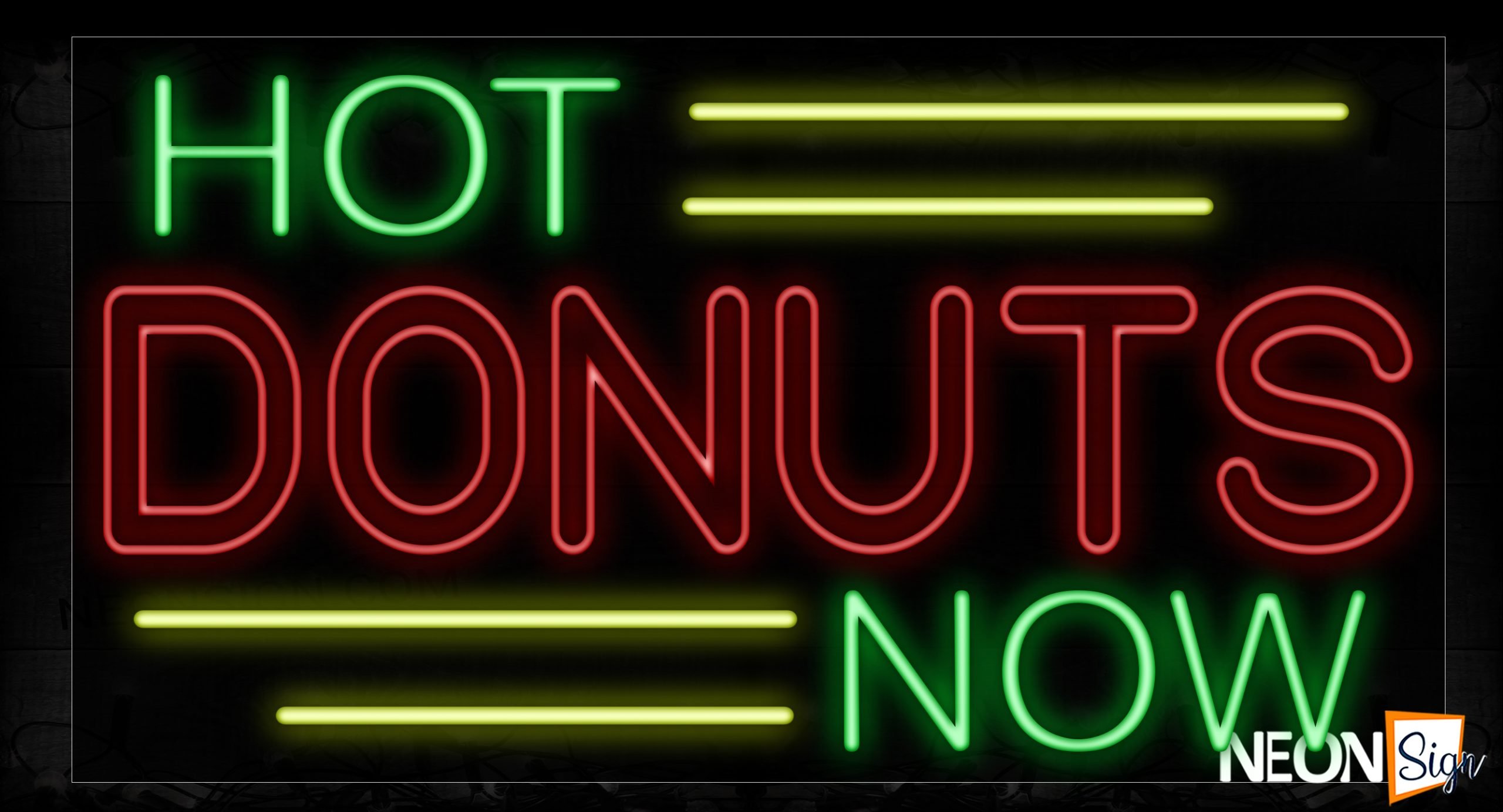Image of 11733 Hot Donuts Now With Yellow Lines Neon Signs_20x37 Black Backing
