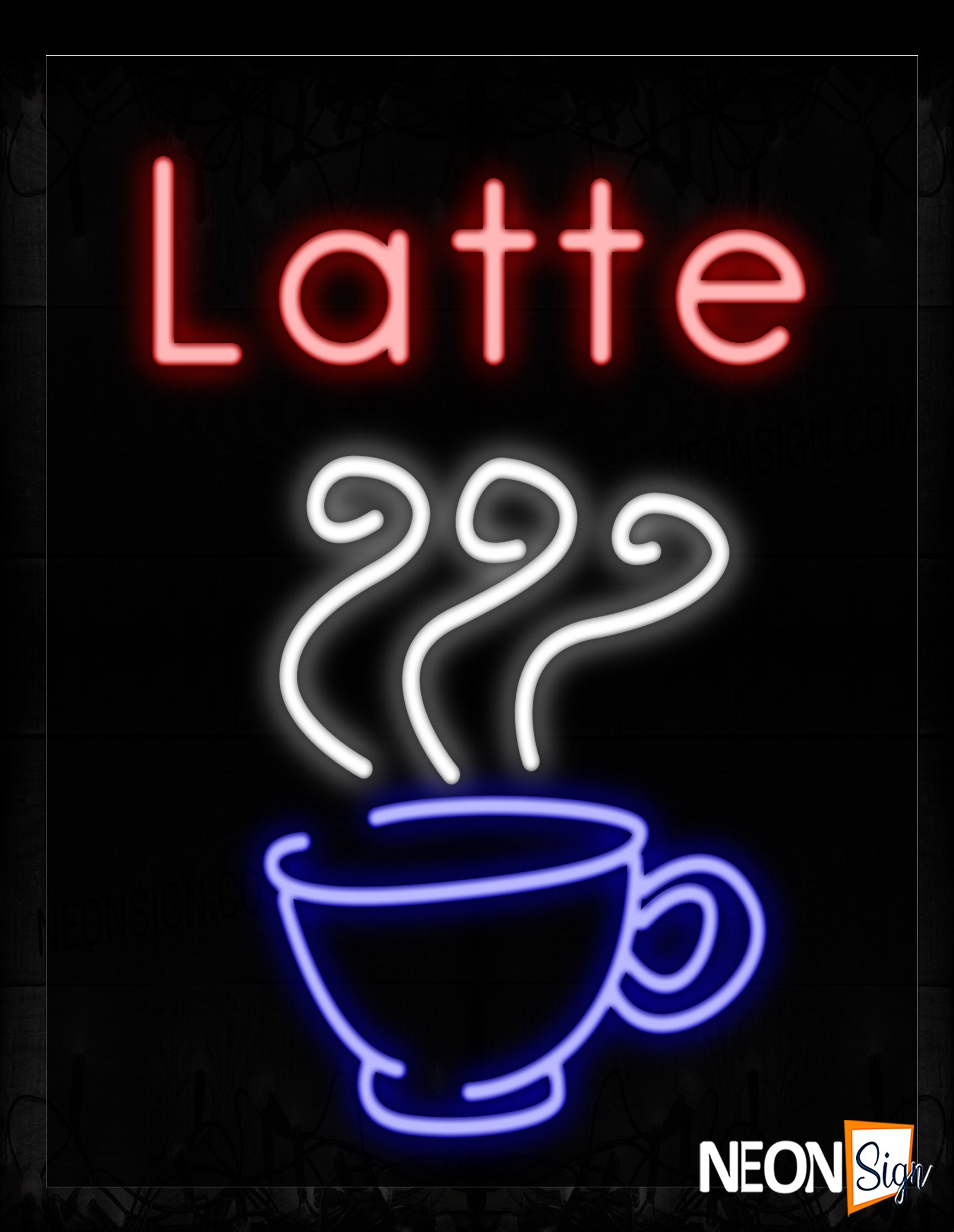 Image of 11741 Latte And Cup Of Coffee Logo Neon Signs_24x31 Black Backing