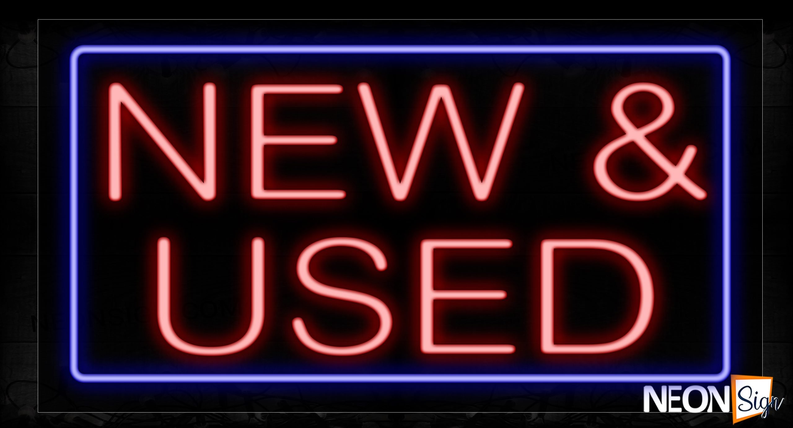 Image of 11754 New & Used In Red With Blue Border Neon Signs_20x37 Black Backing