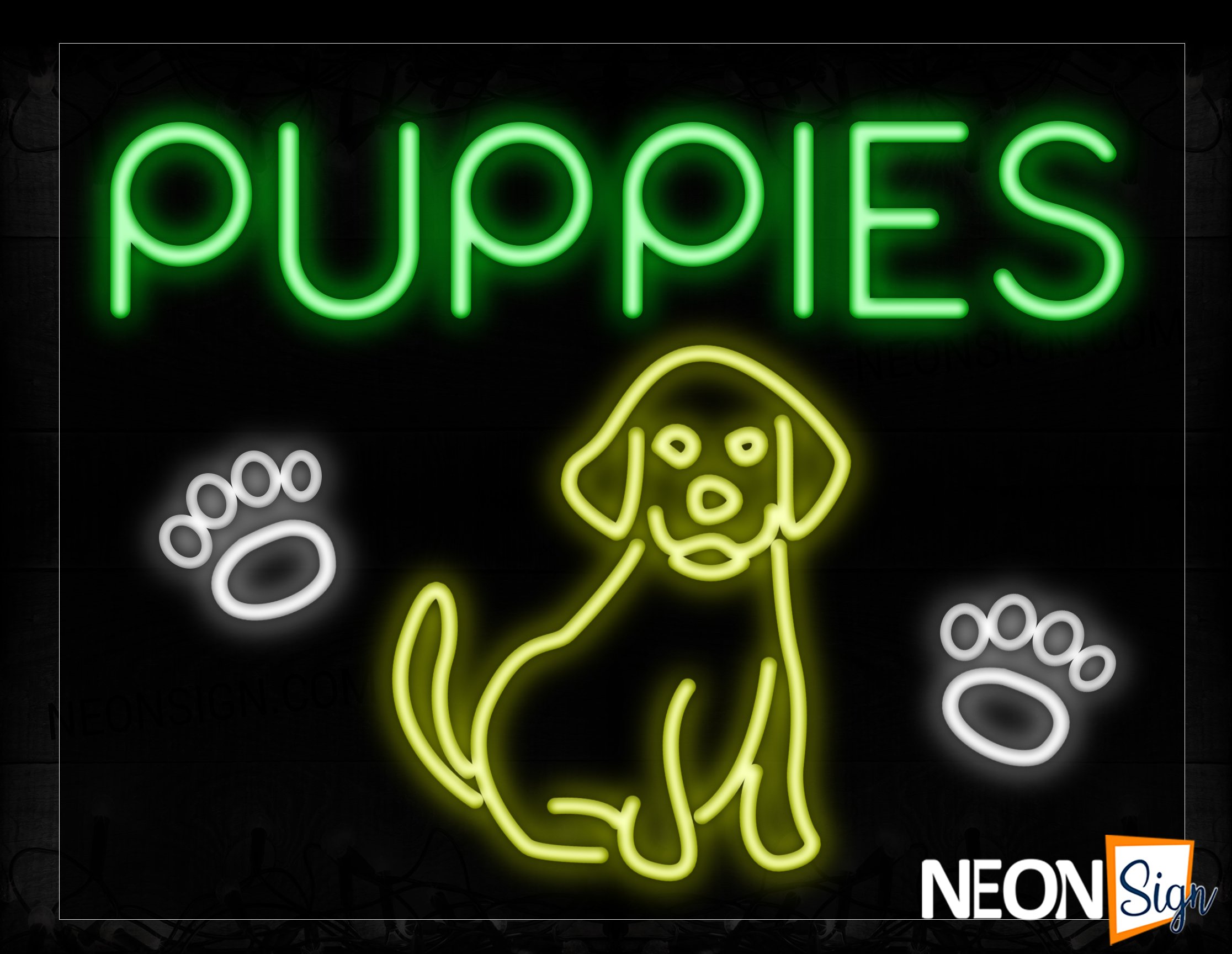 Image of 11771 Puppies With Logo And Footprint Neon Sign_24x31 Black Backing