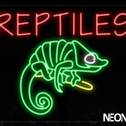 Image of 11772 Reptiles With Reptiles Image Border Led Bulb Sign_24x31 Black Backing
