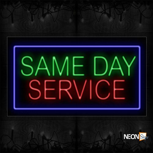 Image of 11775 Same Day Service With Blue Border Neon Signs_20x37 Black Backing