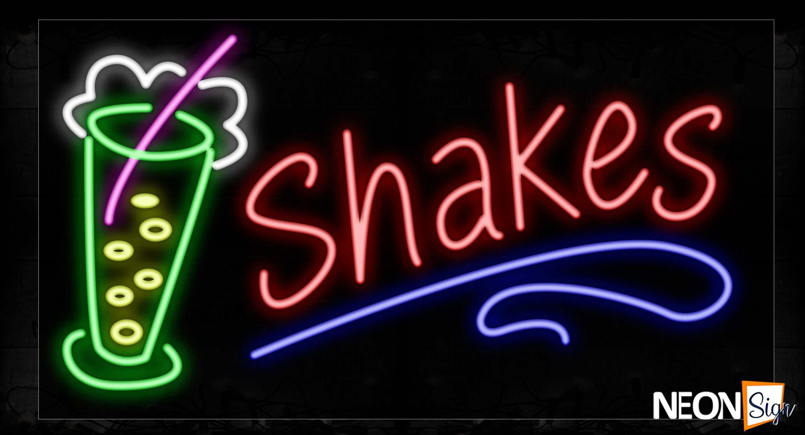 Image of 11778 Shakes In Red With Blue Line And Glass Neon Signs_20x37 Black Backing