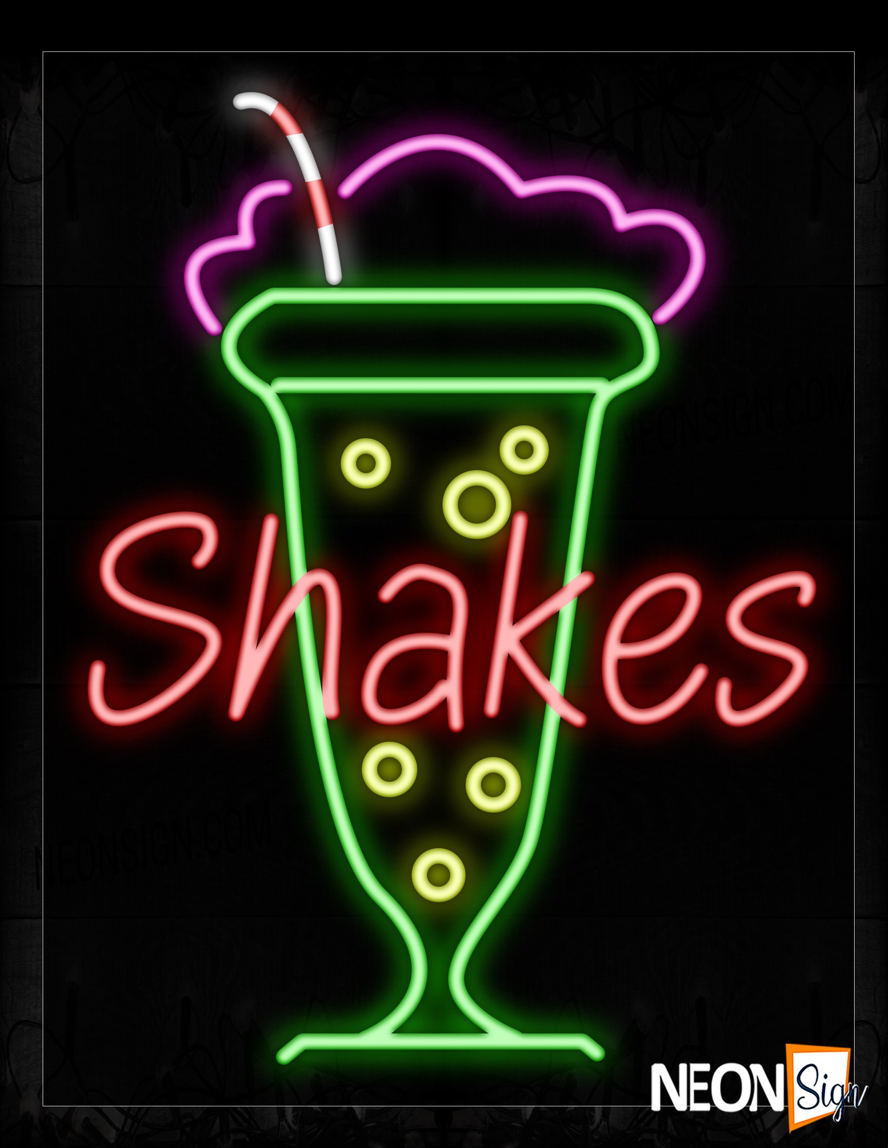 Image of 11779 Shakes With Drinks Logo Neon Signs_24x31 Black Backing