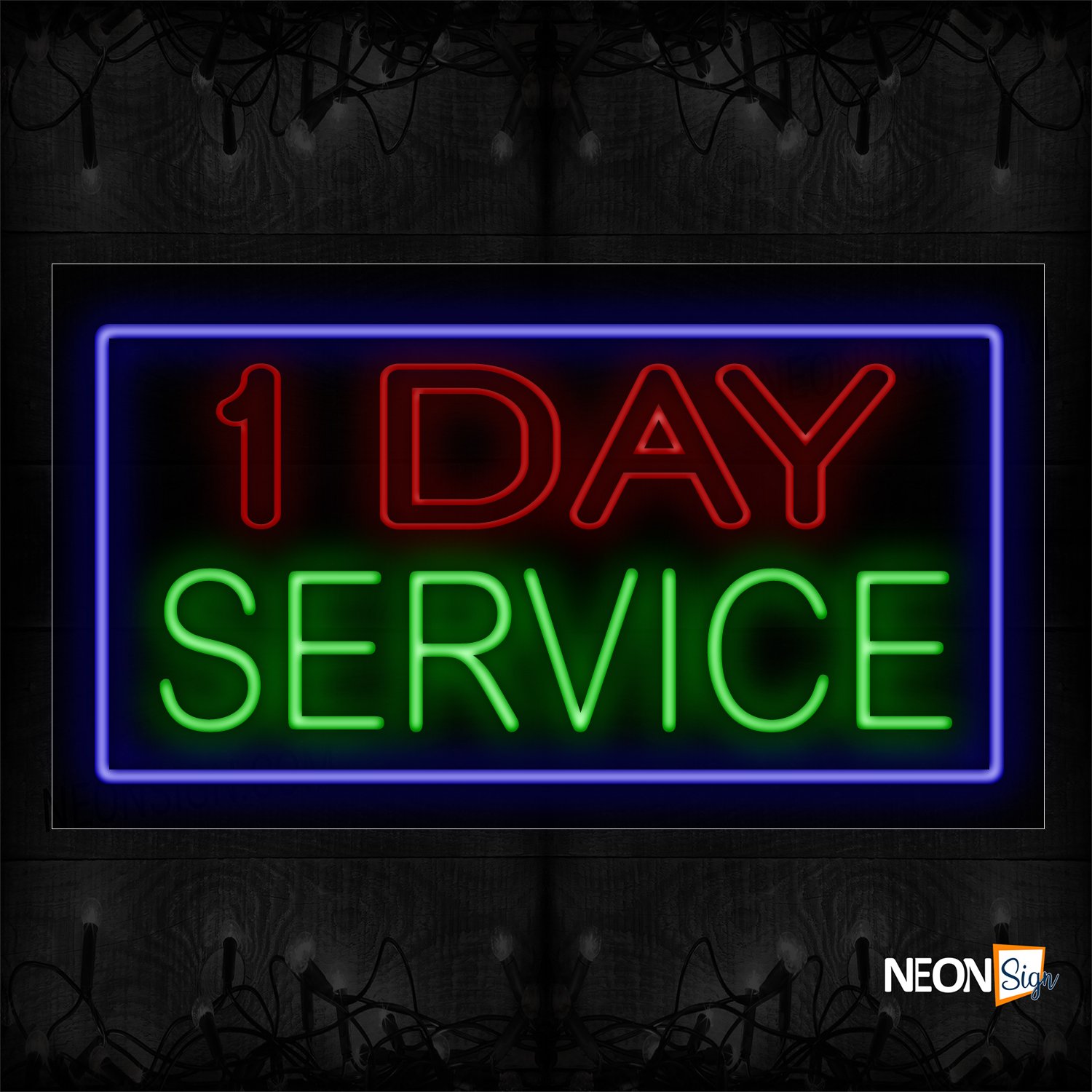 Image of 11799 1 Day Service With Border Neon Signs_20x37 Black Backing