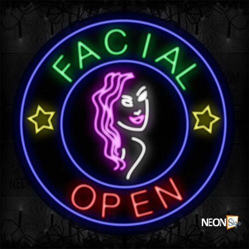 Image of 11814 Facial Open With Face Sign Logo Neon Signs_26x26 Black Backing