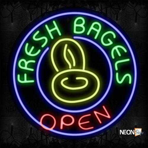 Image of 11818 Fresh Bagels Open With Blue Circle Border And Logo_26x26 Contoured Black Backing