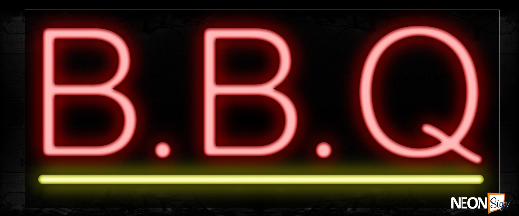 Image of 12014 Bbq With Straight Line Border Led Bulb Sign_10x24 Black Backing