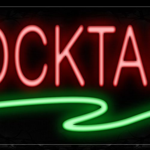 Image of 12040 Cocktails In Red With Green Line Neon Signs_10x24 Black Backing