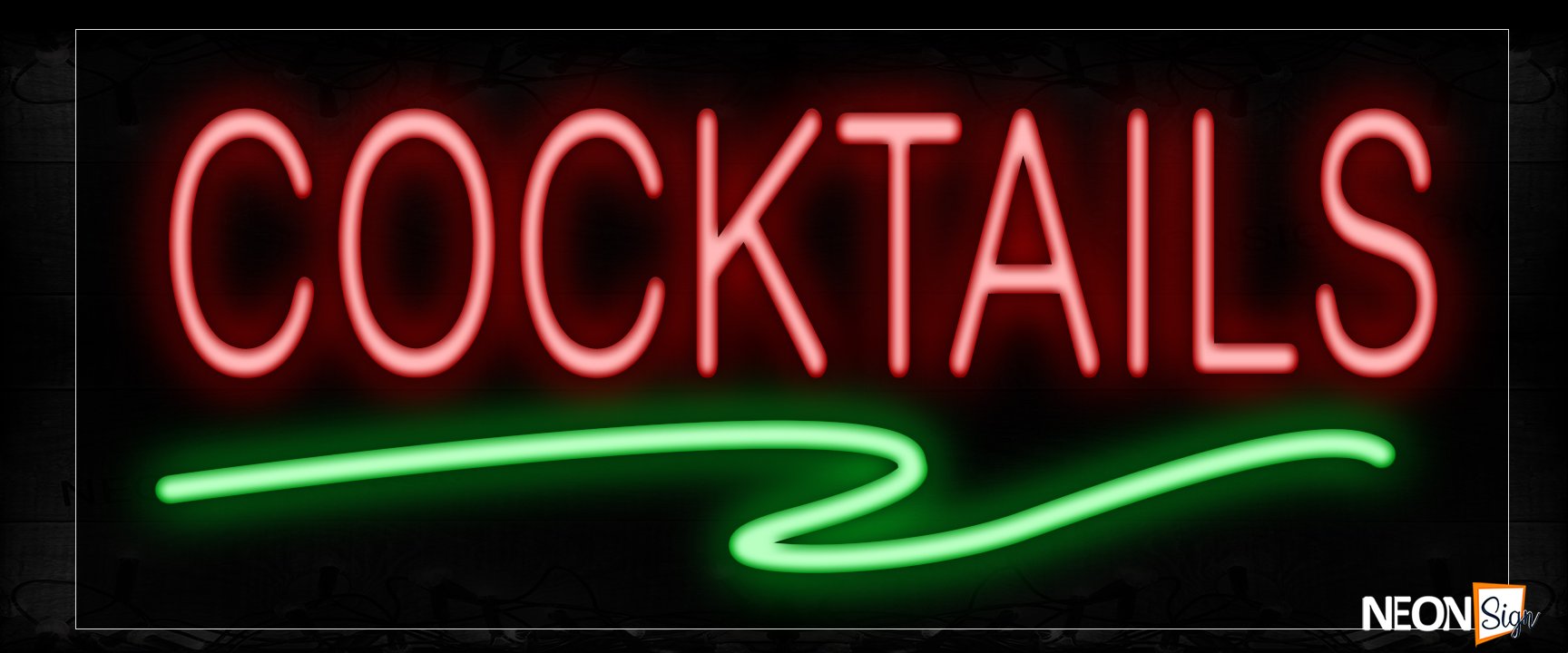 Image of 12040 Cocktails In Red With Green Line Neon Signs_10x24 Black Backing