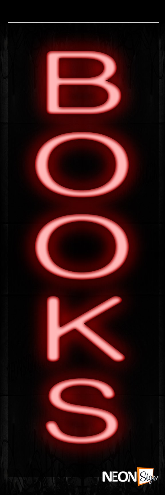 Image of 12203 Books In Red (Vertical) Neon Signs_8x24 Black Backing