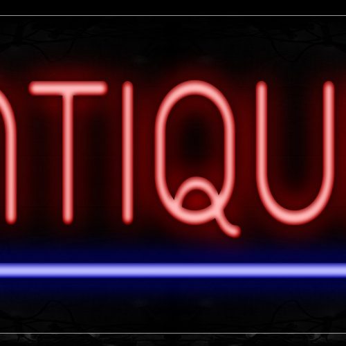 Image of 12353 Antiques With Blue Line Neon Sign_10x25 Black Backing