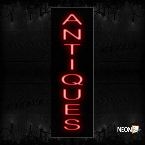 Image of 12408 Antiques In Red (Vertical) Neon Sign_8x27 Black Backing