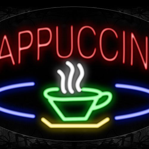 Image of 14029 Cappuccino With Coffee Glass Neon Signs_17x30 Contoured Black Backing
