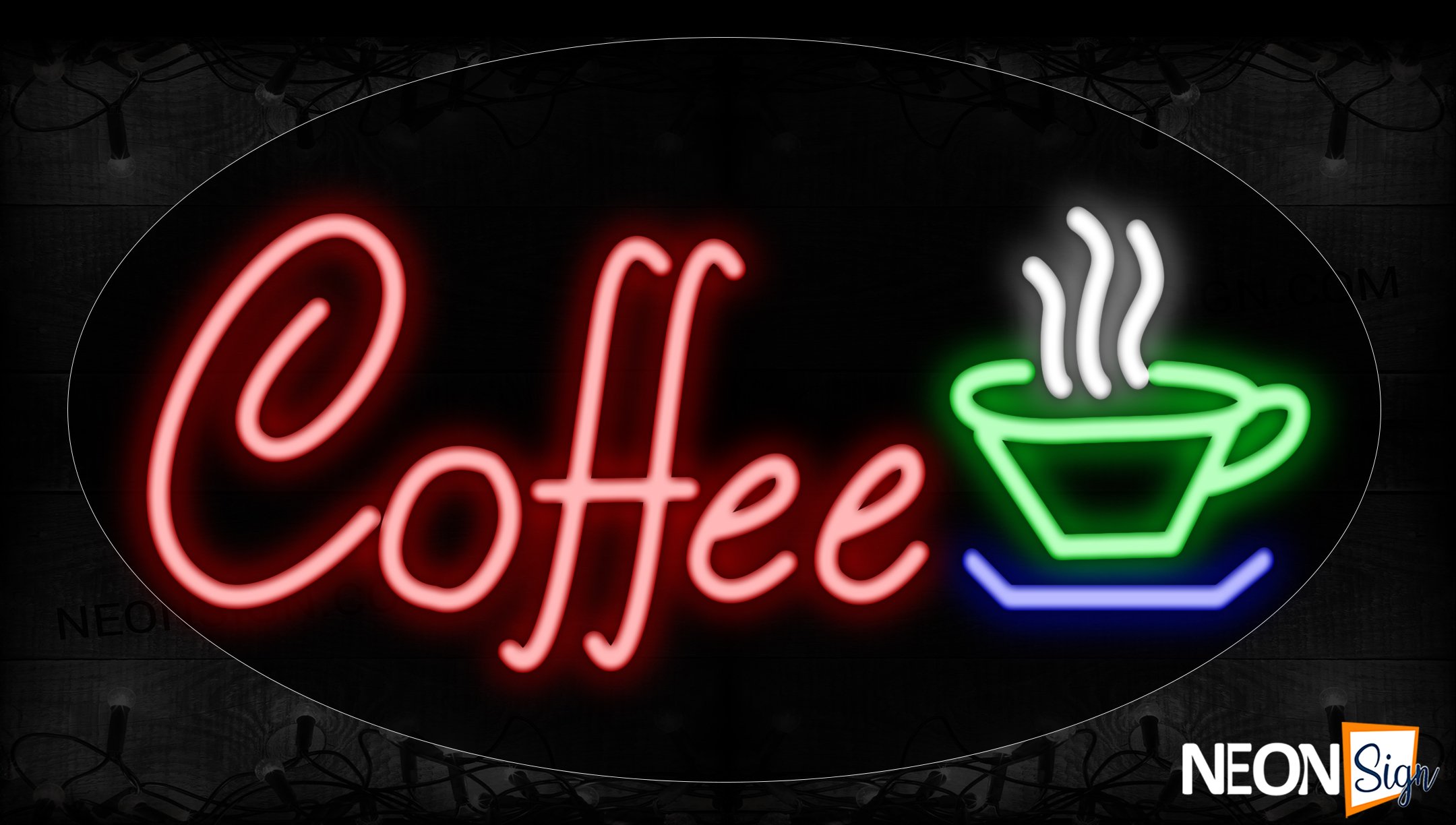 Image of 14035 Coffee With Mug Logo Neon Signs_17x30 Contoured Black Backing