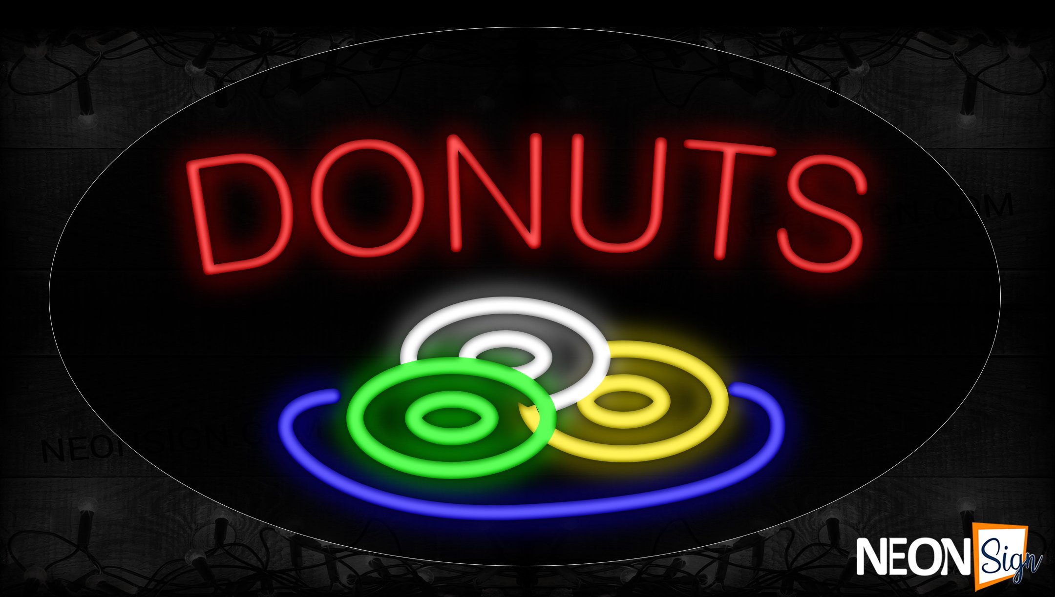 Image of 14036 Donuts With 3 Donuts On Ellipse Traditional Neon_17x30 Contoured Black Backing