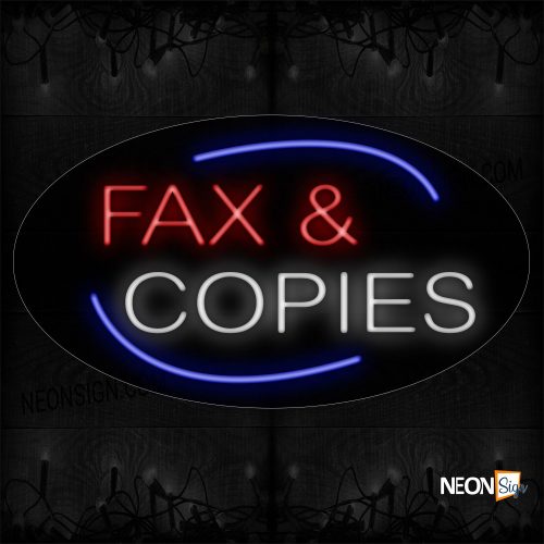 Image of 14040 Fax & Copies With Blue Arc Border Neon Signs_17x30 Black Backing