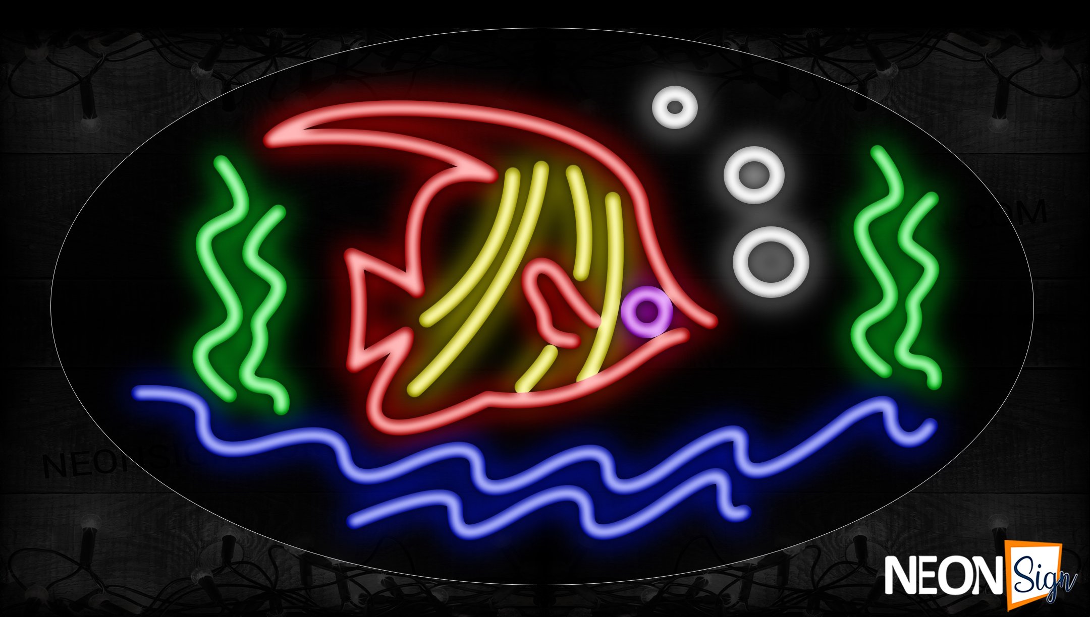 Image of 14041 Fish And Sea Logo Neon Sign_17x30 Contoured Black Backing