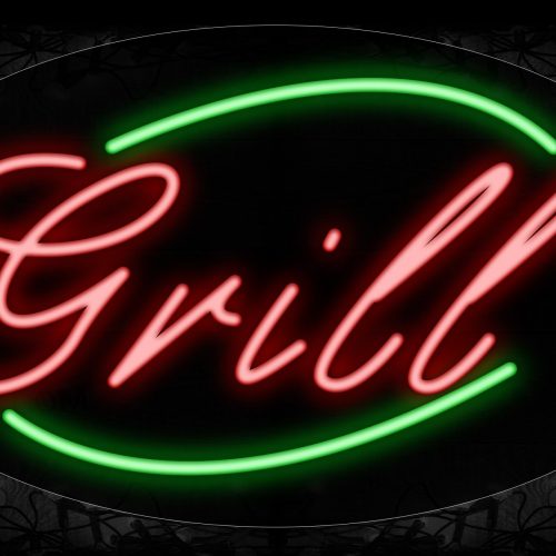Image of 14046 Grill In Red With Green Arc Border Neon Signs_17x30 Contoured Black Backing