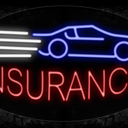 Image of 14050 Insurance With Car And White Lines Neon Signs_17x30 Contoured Black Backing
