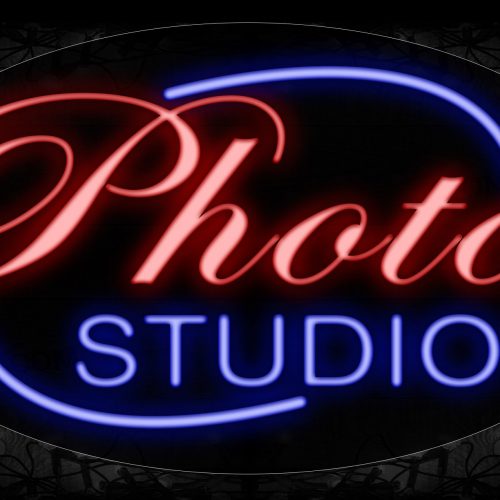 Image of 14067 Photo Studio With Circle Border Neon Signs_17x30 Contoured Black Backing