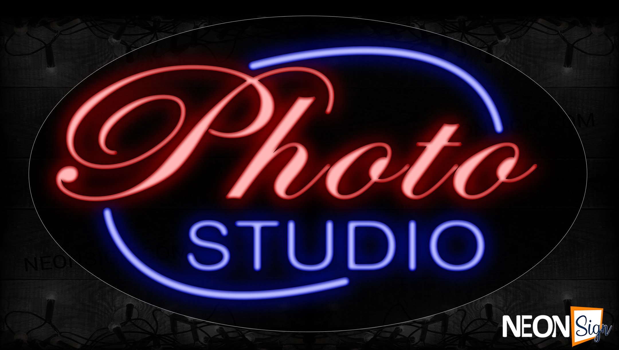 Image of 14067 Photo Studio With Circle Border Neon Signs_17x30 Contoured Black Backing